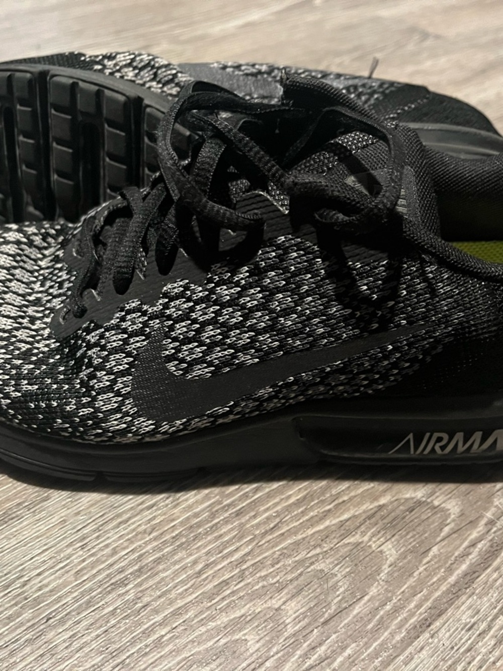 Nike Black and White Knit Low-Top Sneakers with Neon Green Insole
